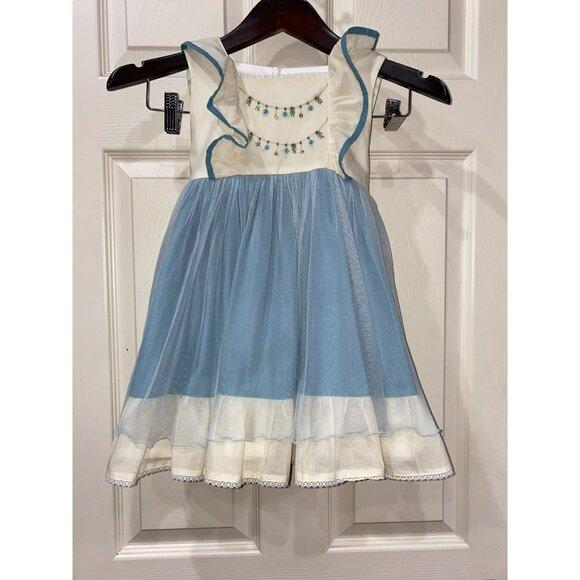 Well Dressed Wolf Girls Oh Holy Night 4T Blue & Cream Dress - Picture 2 of 8